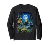 Moonlit Frog Chorus Mushroom Woods Firefly Night Art Long Sleeve T-Shirt