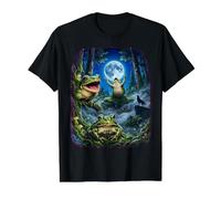 Moonlit Frog Chorus Mushroom Woods Firefly Night Art Value Graphic T-Shirt, Men, Black, M