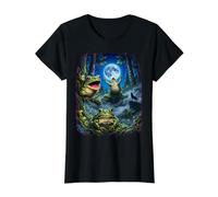 Moonlit Frog Chorus Mushroom Woods Firefly Night Art Value Graphic T-Shirt, Women, Black, M