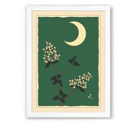 Moonlit Garden Birds Vintage Framed Wall Art Print A1 (84.1×59.4cm) White, Wall Decor for Living Room, Bedroom, Office & Home, Ready to Hang, Art Gift