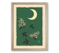 Moonlit Garden Birds Vintage Framed Wall Art Print A2 (59.4×42cm) Oak, Wall Decor for Living Room, Bedroom, Office & Home, Ready to Hang, Art Gift