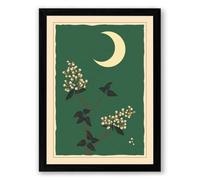 Moonlit Garden Birds Vintage Framed Wall Art Print A3 (42×29.7cm) Black, Wall Decor for Living Room, Bedroom, Office & Home, Ready to Hang, Art Gift