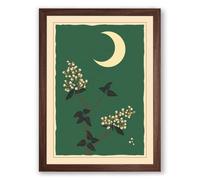 Moonlit Garden Birds Vintage Framed Wall Art Print A3 (42×29.7cm) Walnut, Wall Decor for Living Room, Bedroom, Office & Home, Ready to Hang, Art Gift