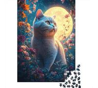 Moonlit Garden Cat-4 Jigsaw Puzzles Puzzles for Adults Kids. 1000 Pieces Impossible Challenge Toy Educational Game Home Decoration for Educational Games Gifts 38x26cm/1000pcs