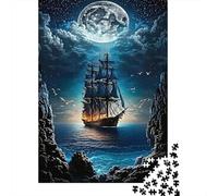 Moonlit Ghost Ship 1000 Piece Puzzle Ocean for Relaxation Experienced Jigsaw Fans Memory Improvement Housewarming Gift 38x26cm/1000pcs