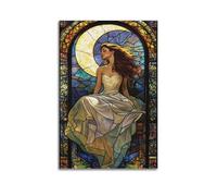 Moonlit Grace Wall Art, Stained Glass Print, Fantasy Poster, Ethereal Canvas Picture, Dreamy Decor for Living Room Artistic Wall Mural Modern Hanging Decor Poster16x24inch(40x60cm)