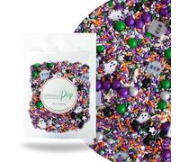 Moonlit Graveyard Sprinkle Mix| Orange Purple Green Silver Black Sprinkles Mix| Halloween Sprinkles With Ghost And Rip Tombstones Wafer Paper Perfect For Decorating Cake Cookies Cupcake Treats, 2oz