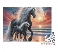 Moonlit Horse Beach 1000pc Heavy-duty Cardboard Puzzle for Adults Brain Teaser Lovers Team Building Holiday Pastime Collectible Item Missing Piece Guarantee 38x26cm/1000pcs