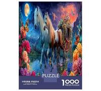 Moonlit Horse Carriage 1000 Piece Unicorns in Vibrant Night Flower Field Jigsaw Puzzles for Puzzles 1000 Pieces Jigsaw for Adults Challenging Educational Games Gifts for Men, 70x50cm/1000pcs