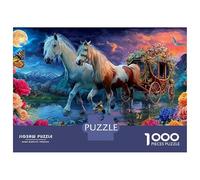 Moonlit Horse Carriage Jigsaw Puzzles for Adults Difficult Challenges 1000 Piece Unicorn Flowers Difficult Hard Jigsaw Puzzles for Man And Woman with Letters on Back 70x50cm/1000pcs