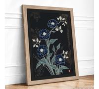 Moonlit Indigo Blooms Botanical Framed Wall Art Print A1 Oak