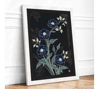 Moonlit Indigo Blooms Botanical Framed Wall Art Print A1 White