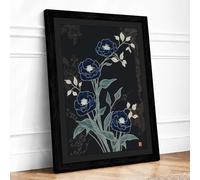 Moonlit Indigo Blooms Botanical Framed Wall Art Print A3 Black