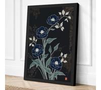 Moonlit Indigo Blooms Canvas Wall Art Print 18x12 Inch