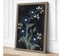 Moonlit Indigo Blooms Canvas Wall Art Print 30x20 Inch