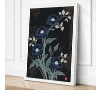 Moonlit Indigo Blooms Canvas Wall Art Print 30x20 Inch