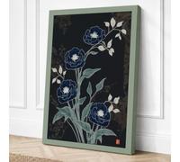 Moonlit Indigo Blooms Canvas Wall Art Print 36x24 Inch