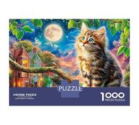 Moonlit Kitten Jigsaws 1000 Piece Puzzle Black Cat in Cosmic Forest Family Decoration Challenge Toy Gifts Fit Together Perfectly for Adults & Kids Age 12 Years Up 70x50cm/1000pcs