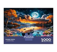 Moonlit Lake Boat 1000 Pieces Jigsaw Puzzle Tranquil Waters Premium Jigsaw Puzzle Extra-Thick Cardboard Jigsaw Puzzle Collector Mind Relaxation Office Break Travel 38x26cm/1000pcs