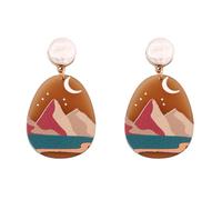 Moonlit Landscape Matte Acrylic Gold Earrings for Leisure Fashion Creative Landscape Earrings