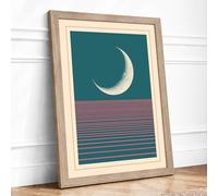 Moonlit Landscape Minimalist Framed Wall Art Print A2 (59.4×42cm) Oak, Wall Decor for Living Room, Bedroom, Office & Home, Ready to Hang, Art Gift