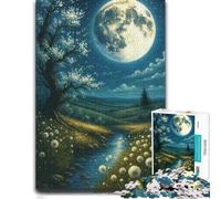 Moonlit Landscape with Stream and Dandelions Jigsaw Puzzle, 1000 Piece | Adult puzzle challenge on Sunday afternoons for a satisfying challenge.