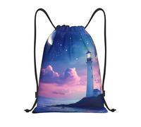 Moonlit Lighthouse Under Starry Night Sky Cinch Sack Pack Sport Sack Unisex Portable Drawstring Bag For Holiday Yoga Travel 36X42Cm