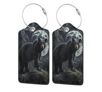 Moonlit Majestic Black Bear Luggage Tags with Stainless Loop Privacy Cover ID Funny Cute Unique Pattern 2 PCS