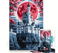 Moonlit Majesty The Crimson Castle Jigsaw Puzzles for Teenagers 1000 Brain Think Precise Cut Real Challenge Art Piece (38x52cm)