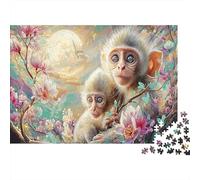 Moonlit Monkey Thick Paper Monkeys in Cherry Blossom Tree at Night Jigsaw Puzzle Bundle Boredom Buster Puzzle Gift 52x38cm/1000pcs