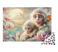 Moonlit Monkey1000 Pieces Thick Cardboard Hug Monkeys Jigsaw Puzzle Set Adult Women Men Hard Difficult Puzzle Office Break Mind Relaxation 52x38cm/1000pcs
