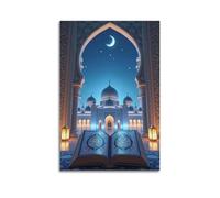 Moonlit Mosque Quran Wall Art, Serene Print, Religion Poster, Peaceful Canvas Picture, Calm Decor for Living Room Artistic Wall Mural Modern Hanging Decor Poster20x30inch(50x75cm)