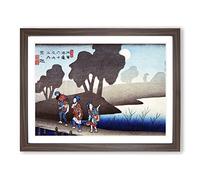 Moonlit Night At Miyanokoshi By Utagawa Hiroshige Asian Japanese Framed Print | A4 Walnut Framed Wall Art | Ready to Hang | Asian Nature Picture | Living Room Bedroom Lounge Office
