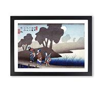 Moonlit Night at Miyanokoshi by Utagawa Hiroshige Framed Print | A2 Black Framed Wall Art | Ready to Hang | Asian Nature Picture | Living Room Bedroom Lounge Office