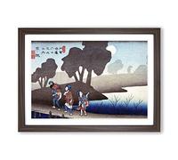 Moonlit Night at Miyanokoshi by Utagawa Hiroshige Framed Print | A2 Walnut Framed Wall Art | Ready to Hang | Asian Nature Picture | Living Room Bedroom Lounge Office