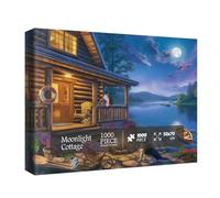 Moonlit Night Scenic Puzzles for Adults 1000 Pieces, Nature Lake Landscape Jigsaw Puzzles, Cabin Flower Puzzles