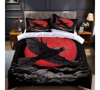 Moonlit Night Single Duvet Cover Set Crows flying Brushed Microfiber Bedding Set with Zipper Closure Printed Quilt Cover 135x200 cm with 1 Pillowcases for Kids Teens Adults