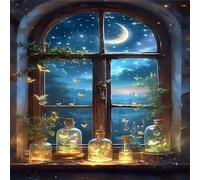 Moonlit Night Window 60 Piece Jigsaw Puzzles for Adults, Colourful, Fun, Challenging and Brainteasing Adults jigsaw puzzles 60 Pieces, Beautiful Decoration Puzzle