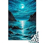 Moonlit Ocean Scene 1000pc Jigsaw Puzzle for Adults All Ages Premium Sturdy Cardboard Home Decor Wall Art Festive Mind Challenge Educational 38x26cm/1000pcs