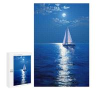 Moonlit Ocean Serenity - Wooden Jigsaw Puzzle for Adults, 1000 PCS, Weekend Puzzle Project, for Relaxing Solo Or Group Play