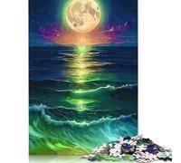 Moonlit Ocean Waves Puzzle 500 Pieces Jigsaws Wooden Puzzles for Adults & Teenager Jigsaw Puzzles for Adults Teenagers 500pcs (52x38cm)