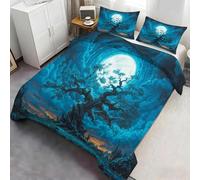 Moonlit Old Tree Bedding Set - 3D Printed Blue Night Forest Duvet Cover, with Zipper Closure, Mystic Gothic Bedroom Decor 220x230cm