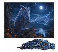 Moonlit Owl Portrait - Night Sky Guardian Adult Wooden Puzzle | Thoughtful Christmas gift for adults with quiet evening activity in spare time.