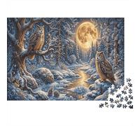Moonlit Owls 1000 Pcs Recycled Cardboard DIY Jigsaw Puzzle Gift Winter Snowy Forest for Couples Date Night Group Activity Cognitive Stimulation 70x50cm/1000pcs