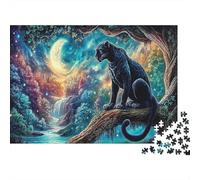 Moonlit Panther 1000Pc Jigsaw Puzzle for Adults Teens Black Panther by Waterfall Impossible Difficult | Great Gift Idea 52x38cm/1000pcs