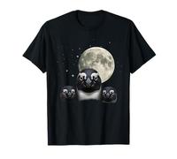 Moonlit Penguin Trio Under Full Moon Night Sky T-Shirt