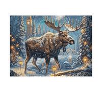 Moonlit Pine Forest Moose Wildlife Wild Nature Rural 500 Piece Jigsaw Puzzle for Adults Fun Challenging And Enjoyable for Home Or Family 500 PCS（52×38cm）