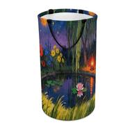 Moonlit Pond Laundry Hamper Waterproof Polyester Laundry Baskets Collapsible Dirty Clothes Storage Basket Clothes Hampers with Sturdy Handles for Travel Bedroom