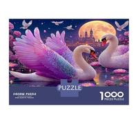 Moonlit Purple Lotus Swans 1000pcs Jigsaw Puzzle Lunar Vibrant Waters - Heavy-Duty Jigsaw Cardboard & Puzzle for The Whole Family 38x26cm/1000pcs Difficult 1000 Piece Puzzle