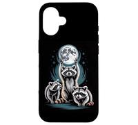 Moonlit Raccoons Under Full Moon Night Sky Scene Case for iPhone 16
